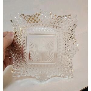 Vintage Indiana Glass Clear 6 In Ruffled Diamond Point Candy Dish